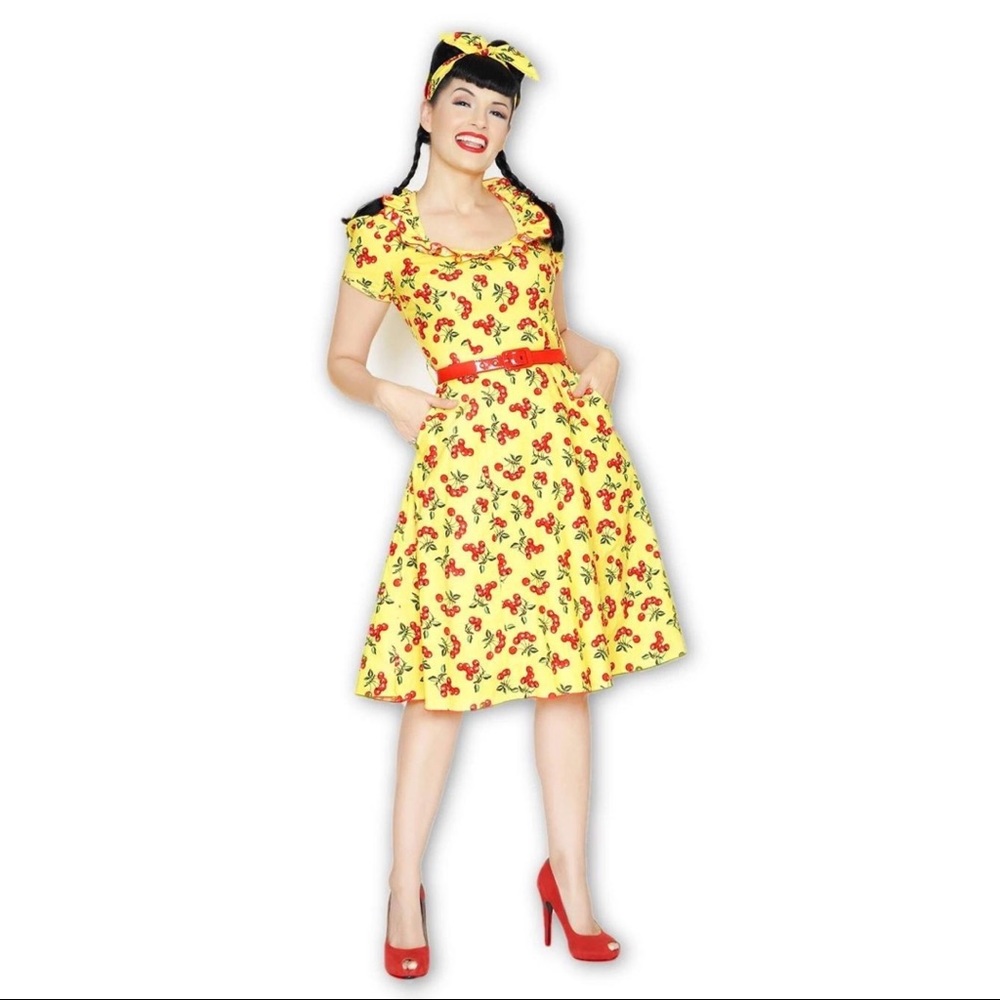 BERNIE DEXTER Ebury Yellow Cherry Print Dress